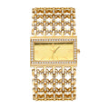 Yalalusi LX1043 Live Edition Men's Royal Diamond Bezel Rectangular Quartz Watch - 38x25.5mm Gold Case Wide Openwork Mesh Link Metal Band Wristwatch