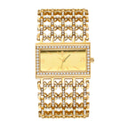 Yalalusi LX1043 Live Edition Men's Royal Diamond Bezel Rectangular Quartz Watch - 38x25.5mm Gold Case Wide Openwork Mesh Link Metal Band Wristwatch