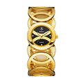 Yalalusi LX1047 Live Edition Women's Elegant Bangle Quartz Watch - 30.5mm Gold Case Sunburst Wing Dial Coated Bridge Glass Hollow Link Bracelet Wristwatch