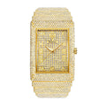 SOLLEN LX1082G Live Edition Men's Square Iced-Out Hip-Hop Quartz Watch - 54x40mm Full Crystal Case Roman Numeral Dial 36mm Wide Metal Band Wristwatch
