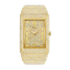 SOLLEN LX1082G Live Edition Men's Square Iced-Out Hip-Hop Quartz Watch - 54x40mm Full Crystal Case Roman Numeral Dial 36mm Wide Metal Band Wristwatch