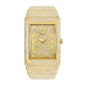SOLLEN LX1082G Live Edition Men's Square Iced-Out Hip-Hop Quartz Watch - 54x40mm Full Crystal Case Roman Numeral Dial 36mm Wide Metal Band Wristwatch