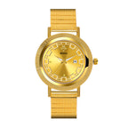 LX1112 Live Edition Men's Fluted Bezel Calendar Quartz Watch - 35mm Gold Case Greek Key Ring 3H Date Window Mesh Link Band Wristwatch