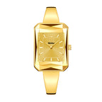 LX8003 Live Edition Women's Faceted Prism Bezel Quartz Watch - 40x28.5mm Gold Case Sunburst Dial Diamond Film Glass Slim Bangle Bracelet Wristwatch