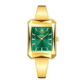 LX8003 Live Edition Women's Faceted Prism Bezel Quartz Watch - 40x28.5mm Gold Case Sunburst Dial Diamond Film Glass Slim Bangle Bracelet Wristwatch