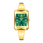 LX8003 Live Edition Women's Faceted Prism Bezel Quartz Watch - 40x28.5mm Gold Case Sunburst Dial Diamond Film Glass Slim Bangle Bracelet Wristwatch