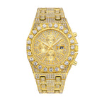 MFV366 Live Edition Men's Fully Iced Out Octagonal Quartz Watch - 46mm Case Gem Bezel Decorative Subdials Pave Diamond Dial 3H Date Metal Band Wristwatch