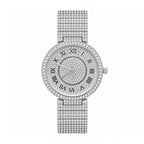 MISSFOX V377L Live Edition Men's Fully Iced Out Quartz Watch - 44mm Case Roman Numerals Pave Diamond Dial Coated Glass Metal Band Wristwatch