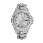 MISSFOX V380L Live Edition Men's Iced Out Watch - Luxury Large Crystal Bezel Pave Roman Numerals Dial Date Window Metal Band Hiphop Wristwatch
