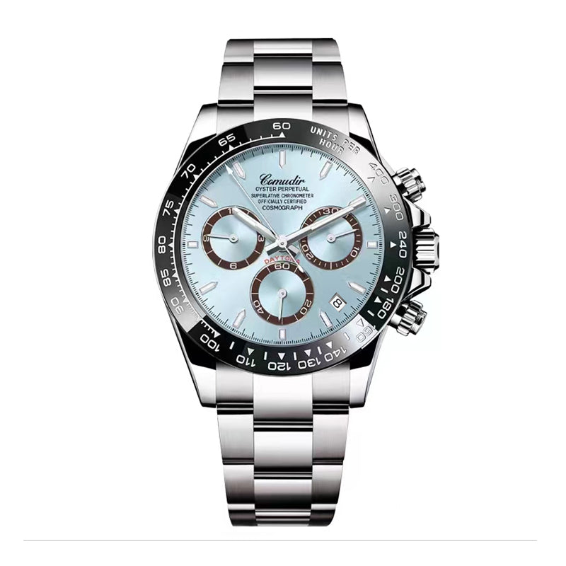 MOLDOA MLDA59 Live Edition Men's Tachymeter Bezel Chronograph Quartz Watch - 45mm Case Triple Subdial 4:30 Date Window Metal Band Wristwatch