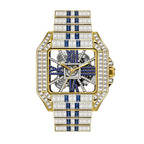PRECIOUS 8208 Live Edition Men's Iced Out Watch - Luxury Baguette Crystals Encrusted Square Case Fully Skeleton See Through Dial Metal Band Hiphop Wristwatch
