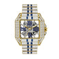 PRECIOUS 8208 Live Edition Men's Iced Out Watch - Luxury Baguette Crystals Encrusted Square Case Fully Skeleton See Through Dial Metal Band Hiphop Wristwatch