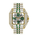 PRECIOUS 8208 Live Edition Men's Iced Out Watch - Luxury Baguette Crystals Encrusted Square Case Fully Skeleton See Through Dial Metal Band Hiphop Wristwatch