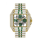 PRECIOUS 8208 Live Edition Men's Iced Out Watch - Luxury Baguette Crystals Encrusted Square Case Fully Skeleton See Through Dial Metal Band Hiphop Wristwatch