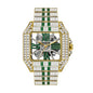 PRECIOUS 8208 Live Edition Men's Iced Out Watch - Luxury Baguette Crystals Encrusted Square Case Fully Skeleton See Through Dial Metal Band Hiphop Wristwatch