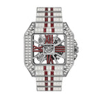 PRECIOUS 8208 Live Edition Men's Iced Out Watch - Luxury Baguette Crystals Encrusted Square Case Fully Skeleton See Through Dial Metal Band Hiphop Wristwatch