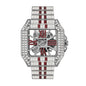 PRECIOUS 8208 Live Edition Men's Iced Out Watch - Luxury Baguette Crystals Encrusted Square Case Fully Skeleton See Through Dial Metal Band Hiphop Wristwatch