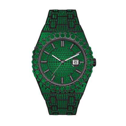 PRECIOUS 8243 Live Edition Men's Iced Out Watch - Luxury Large Crystal Bezel Pave Dial Date Window Metal Band Hiphop Sport Wristwatch