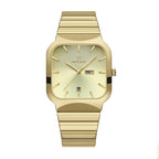 REWARD RD 611264M Quartz Watch - Live Edition Men's Retro TV-Shaped Full IPG Gold Stainless Steel Band Separated Day-Date Sunburst Dial Wristwatch