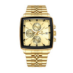 REWARD RD 81100M Quartz Watch - Live Edition Men's Luxury Rectangular Cushion Case Full Chronograph Luminous Hands Date Window Stainless Steel Band Wristwatch