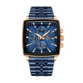 REWARD RD 81100M Quartz Watch - Live Edition Men's Luxury Rectangular Cushion Case Full Chronograph Luminous Hands Date Window Stainless Steel Band Wristwatch