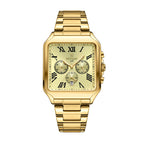 REWARD RD 812265M Quartz Watch - Live Edition Men's Luxury Square Case Full IPG Gold Roman Numerals Chronograph Luminous Hands Date Stainless Steel Band Wristwatch