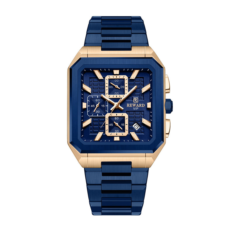 REWARD RD 813149M Quartz Watch - Live Edition Men's Luxury Octagonal Cushion Case Full Chronograph Luminous Hands Date Window Stainless Steel Band Wristwatch