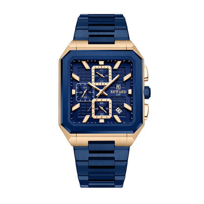 REWARD RD 813149M Quartz Watch - Live Edition Men's Luxury Octagonal Cushion Case Full Chronograph Luminous Hands Date Window Stainless Steel Band Wristwatch