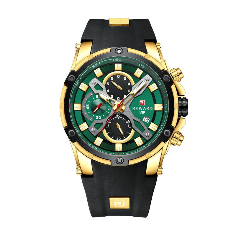 REWARD RD 83016M Quartz Watch - Live Edition Men's Heavy Tactical Armor Case Full Chronograph Luminous Hands Date Window Sport Silicone Strap Wristwatch