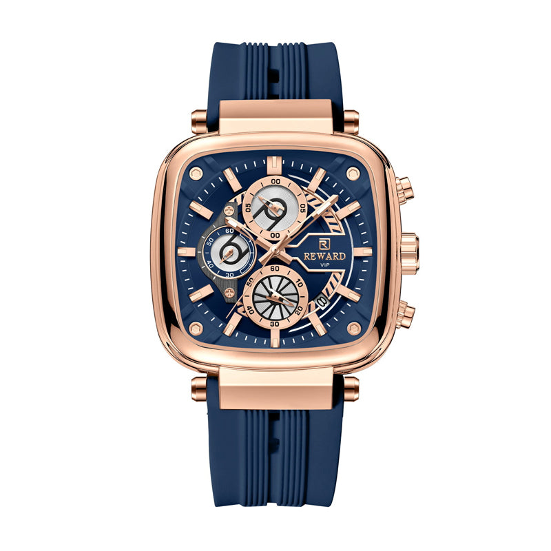 REWARD RD 831509M Quartz Watch - Live Edition Men's Luxury Cushion Case Full Chronograph Luminous Hands Date Window Sport Silicone Strap Wristwatch