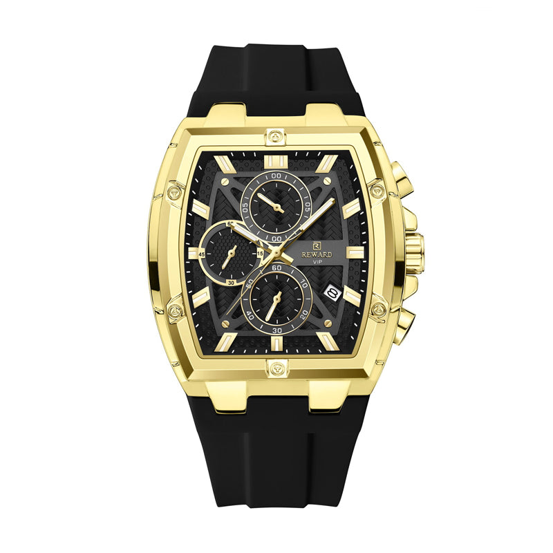 REWARD RD 832261M Live Edition Men's Luxury Sport Watch - Chronograph 6-Hand Multi Function Tonneau Armor Case Date Window Silicone Strap Wristwatch