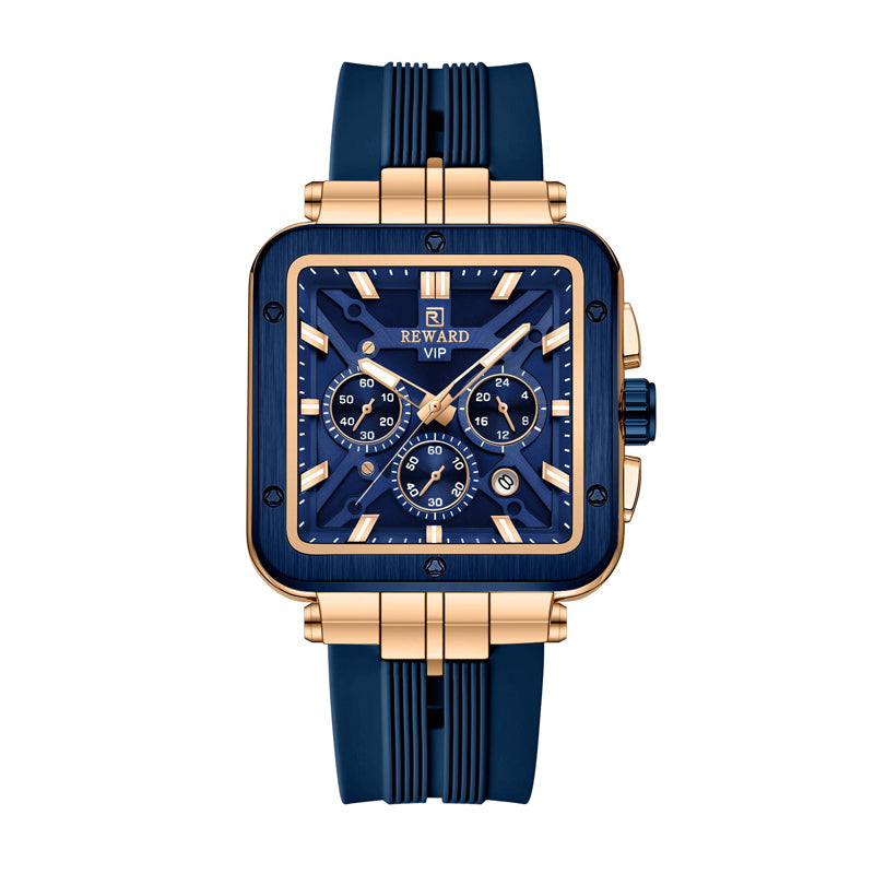 REWARD RD 833569M Quartz Watch - Live Edition Men's Luxury Bold Square Case Full Chronograph Luminous Hands Date Window Sport Silicone Strap Wristwatch