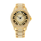 LOOK WORLD RKS1006 Live Edition Men's Iced Out Watch - Luxury Full Crystals Encrusted Bold Case Creative Spinning Sunburst Dial Metal Band Hiphop Wristwatch