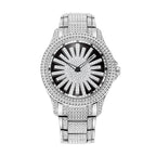 LOOK WORLD RKS1006 Live Edition Men's Iced Out Watch - Luxury Full Crystals Encrusted Bold Case Creative Spinning Sunburst Dial Metal Band Hiphop Wristwatch