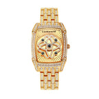 LOOK WORLD RKS1032 Live Edition Men's Iced Out Watch - Luxury Full Crystals Encrusted Tonneau Case Creative Spinning Kinetic Dial Metal Band Hiphop Wristwatch