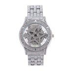 LOOK WORLD RKS245 Live Edition Men's Iced Out Watch - Luxury Full Crystals Encrusted Round Case Creative Spinning Star Dial Metal Band Hiphop Wristwatch