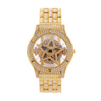 LOOK WORLD RKS245 Live Edition Men's Iced Out Watch - Luxury Full Crystals Encrusted Round Case Creative Spinning Star Dial Metal Band Hiphop Wristwatch