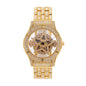 LOOK WORLD RKS245 Live Edition Men's Iced Out Watch - Luxury Full Crystals Encrusted Round Case Creative Spinning Star Dial Metal Band Hiphop Wristwatch