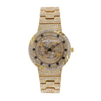 LOOK WORLD RKS257 Live Edition Men's Iced Out Watch - Luxury Full Crystals Encrusted Round Case Creative Spinning Dollar Sign Dial Metal Band Hiphop Wristwatch