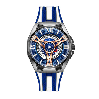 RNV RNV81061 Quartz Watch - Live Edition Men's Heavy Sport 45mm Supercar Wheel Hub Illusion Dial Luminous Facing Racing Stripe Sport Strap Wristwatch