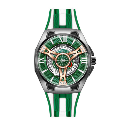 RNV RNV81061 Quartz Watch - Live Edition Men's Heavy Sport 45mm Supercar Wheel Hub Illusion Dial Luminous Facing Racing Stripe Sport Strap Wristwatch