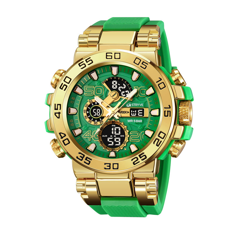 STRYVE S8030 Live Edition Men's Tactical Dual Display Ana-Digi Sport Watch - 55mm Japan Quartz Movement 50M Waterproof Dual Time EL Backlight TPU Strap Wristwatch