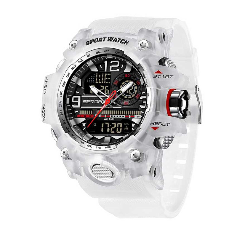 SANDA SD3133 Live Edition Men's Tactical Dual Display Ana-Digi Sport Watch - 56mm Rugged ABS Case 5ATM Waterproof Dual Time Stopwatch Multi-Function TPU Strap Wristwatch