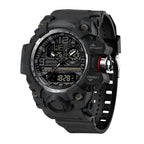 SANDA SD3133 Live Edition Men's Tactical Dual Display Ana-Digi Sport Watch - 56mm Rugged ABS Case 5ATM Waterproof Dual Time Stopwatch Multi-Function TPU Strap Wristwatch