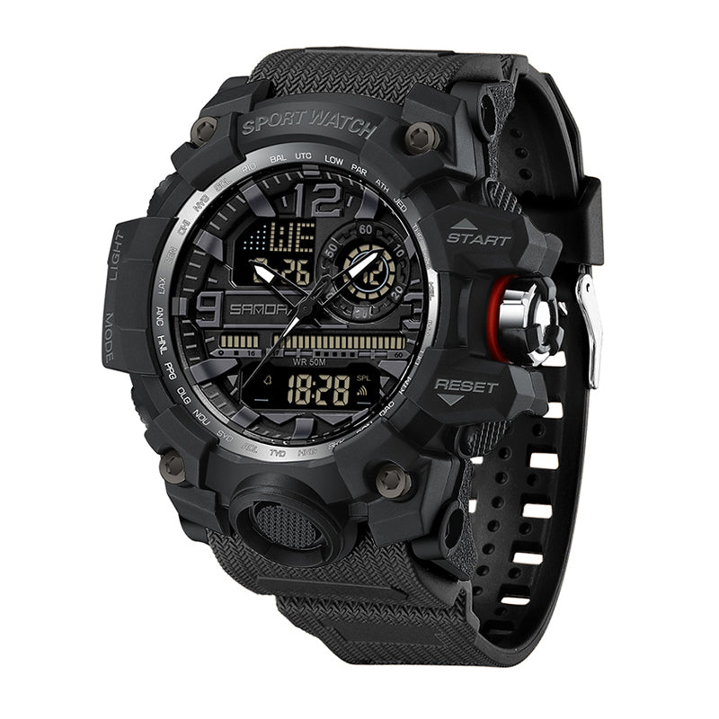 SANDA SD3133 Live Edition Men's Tactical Dual Display Ana-Digi Sport Watch - 56mm Rugged ABS Case 5ATM Waterproof Dual Time Stopwatch Multi-Function TPU Strap Wristwatch