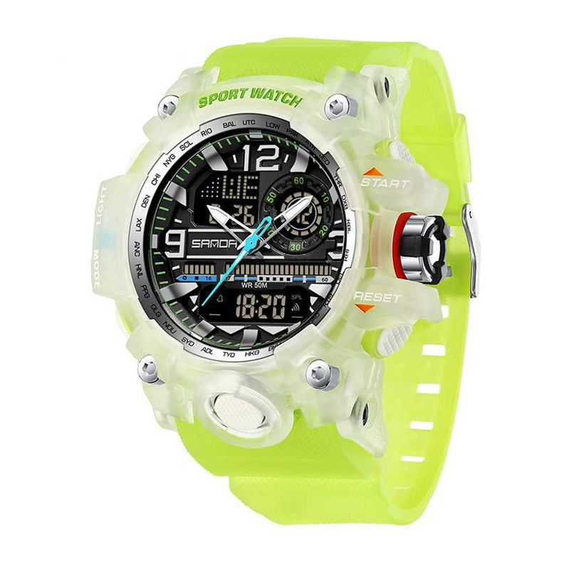 SANDA SD3133 Live Edition Men's Tactical Dual Display Ana-Digi Sport Watch - 56mm Rugged ABS Case 5ATM Waterproof Dual Time Stopwatch Multi-Function TPU Strap Wristwatch