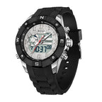SANDA SD3308 Live Edition Men's Tactical Dual Display Ana-Digi Sport Watch - 52.5mm Zinc Alloy Case 5ATM Waterproof Dual Time Multi-Function Silicone Strap Wristwatch