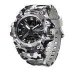 SANDA SD3355 Live Edition Men's Camouflage Tactical Dual Display Ana-Digi Sport Watch - 53mm Rugged ABS Case 5ATM Waterproof Stopwatch Multi-Function TPU Strap Wristwatch