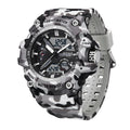 SANDA SD3355 Live Edition Men's Camouflage Tactical Dual Display Ana-Digi Sport Watch - 53mm Rugged ABS Case 5ATM Waterproof Stopwatch Multi-Function TPU Strap Wristwatch
