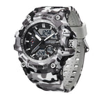 SANDA SD3355 Live Edition Men's Camouflage Tactical Dual Display Ana-Digi Sport Watch - 53mm Rugged ABS Case 5ATM Waterproof Stopwatch Multi-Function TPU Strap Wristwatch